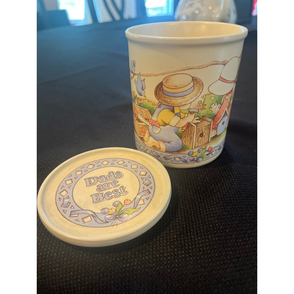 Vtg Watkins Country Kids "Dads Are Best" Mug Coffee Cup Coaster Lid Father's Day - Picture 4 of 9